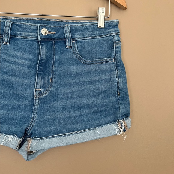 {American Eagle} Next Level Stretch High-Rise Shortie Jean Shorts in Blue - 10 - Picture 3 of 12